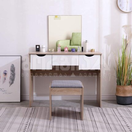 მაგიდა მაკიაჟის სარკით 100x49.5x129.5 ხისფერი, თეთრი